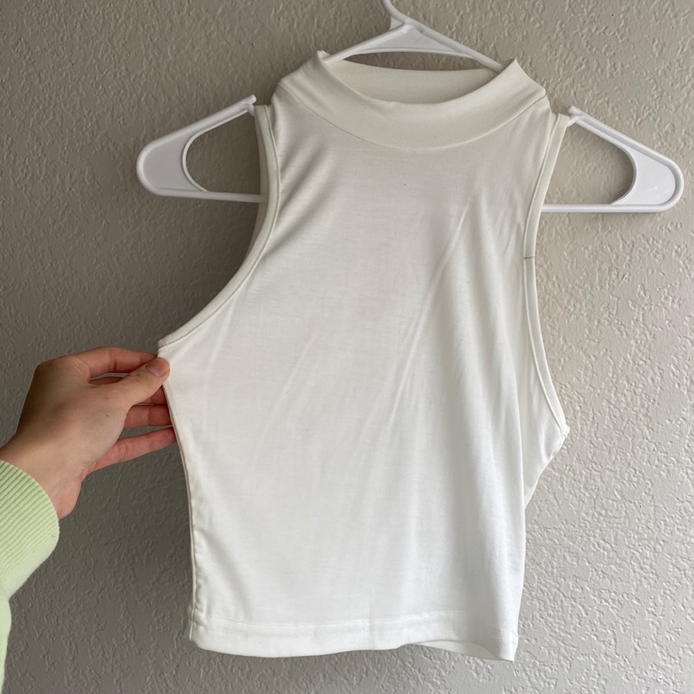 White mock neck crop top